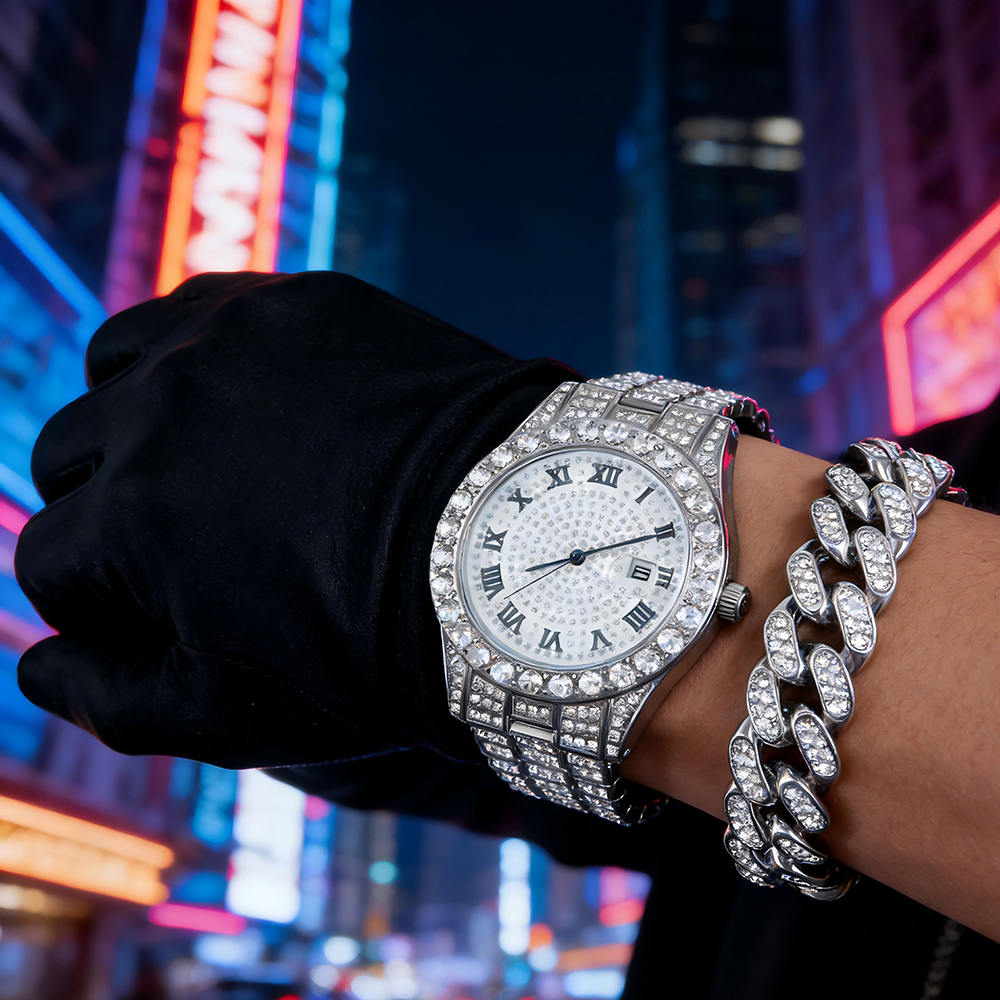 Luxury Watch Market - 1 Hip-hop Full Diamond Silver Quartz