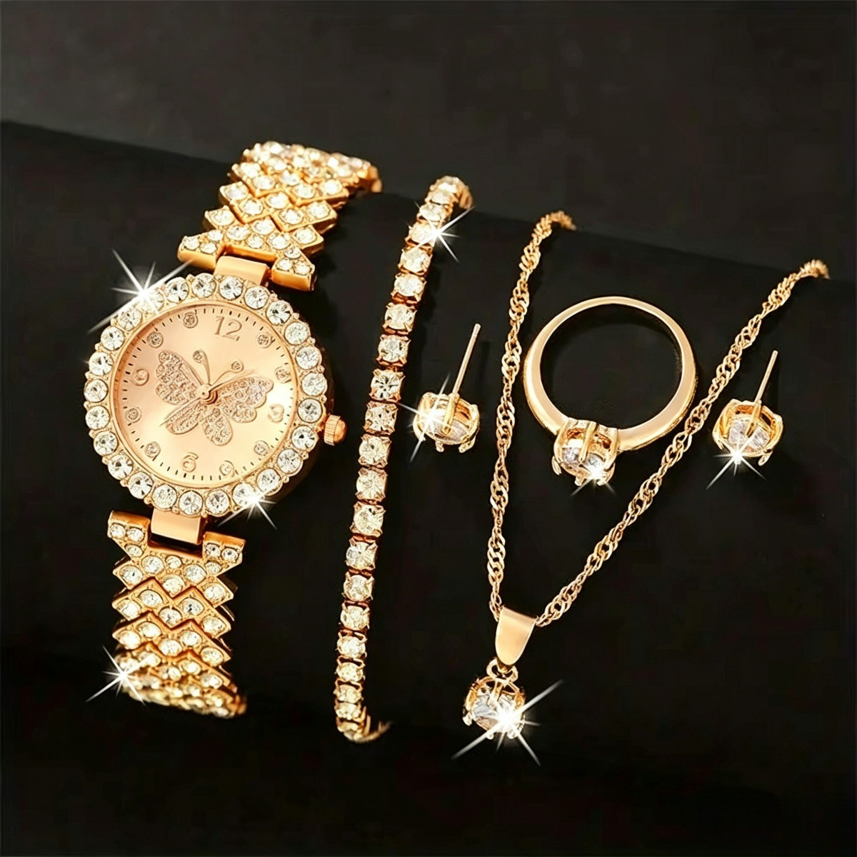 Lux Watch - 6PCS/Set Luxury Rhinestone Butterfly Women Quartz