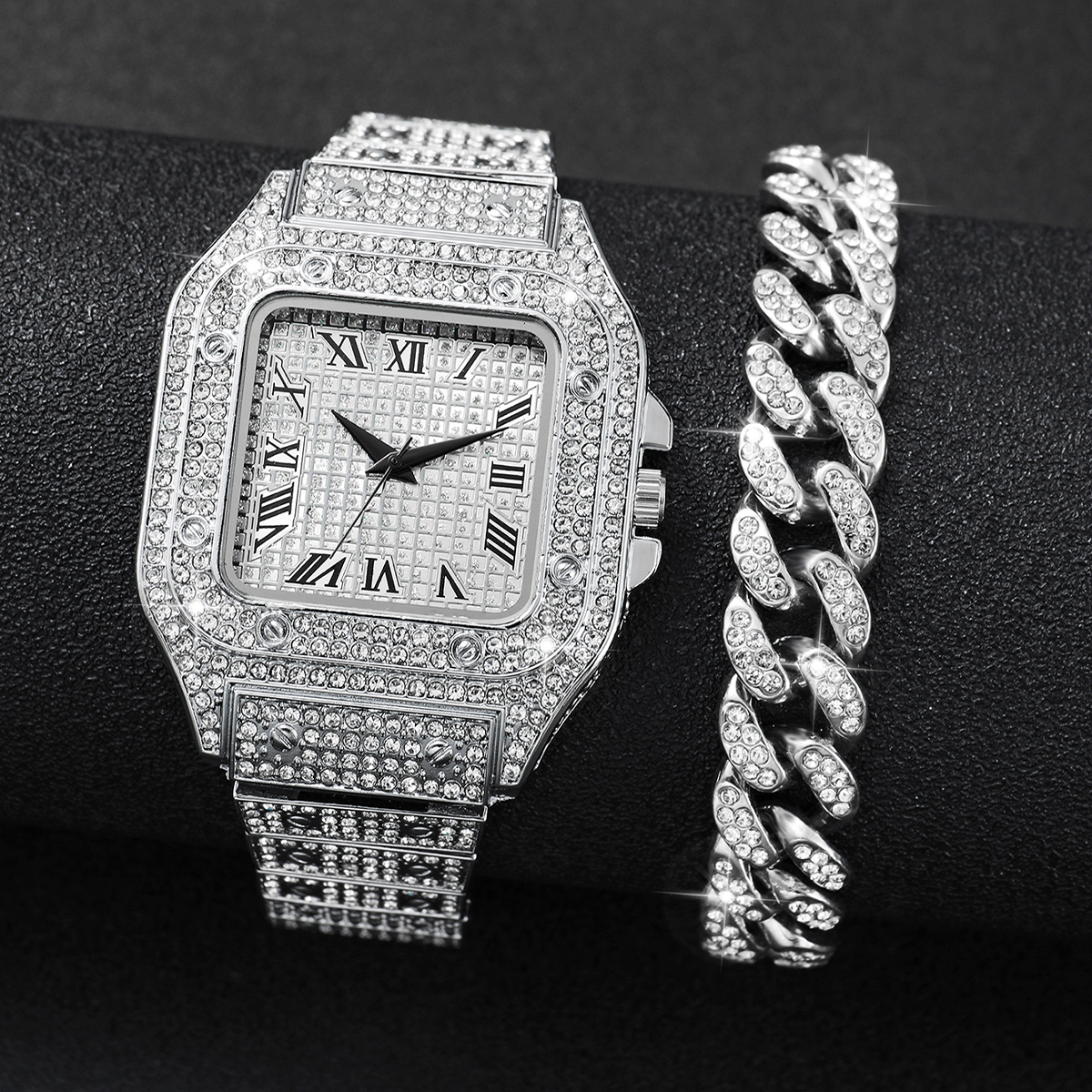 Luxury Watch Uk - 2PCS Iced Out Square Watch &
