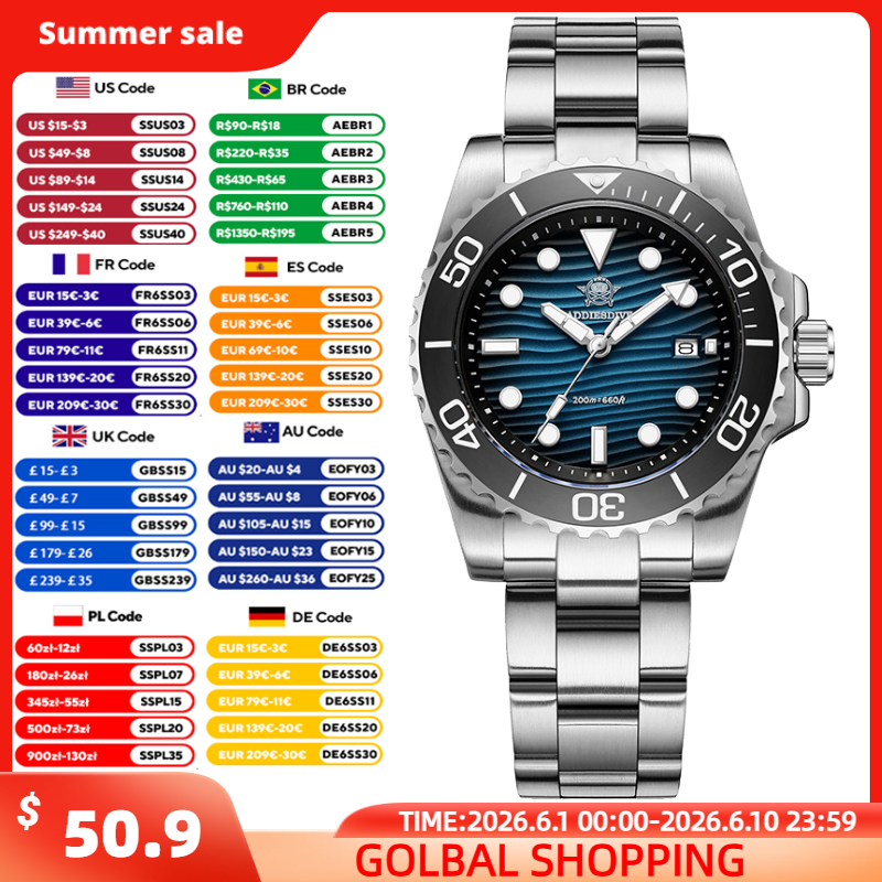 Luxury Watch With Green Dial - ADDIESDIVE Men's 2115 Quartz Watch Sand