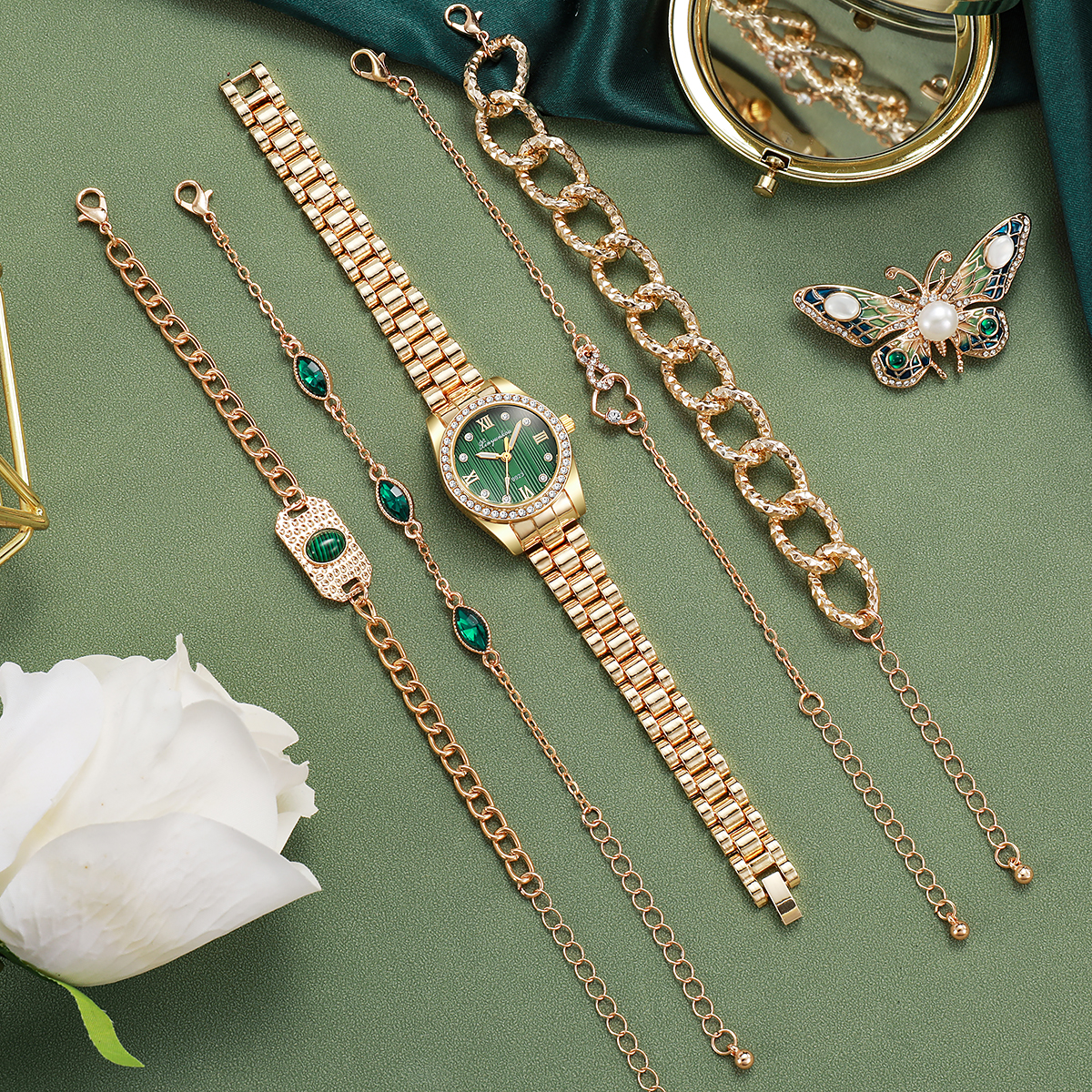 Luxury Two-Tone Green Dial Wat - Luxury Watch With Green Dial avaliação e preço