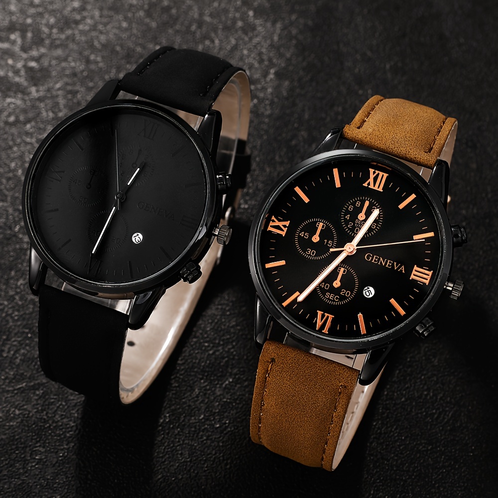 2pcs and 1pcs luxury men's lea - Luxury Watch Store avaliação e preço