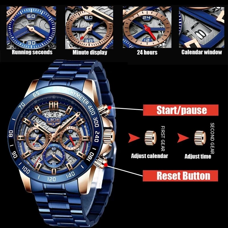 LIGE 2024 New Men Watch Top Br - Luxury Watch Manufacturers avaliação e preço