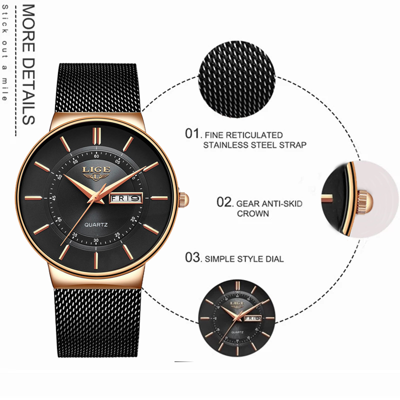 LIGE Women Watches Luxury Bran - Lux Watch avaliação e preço