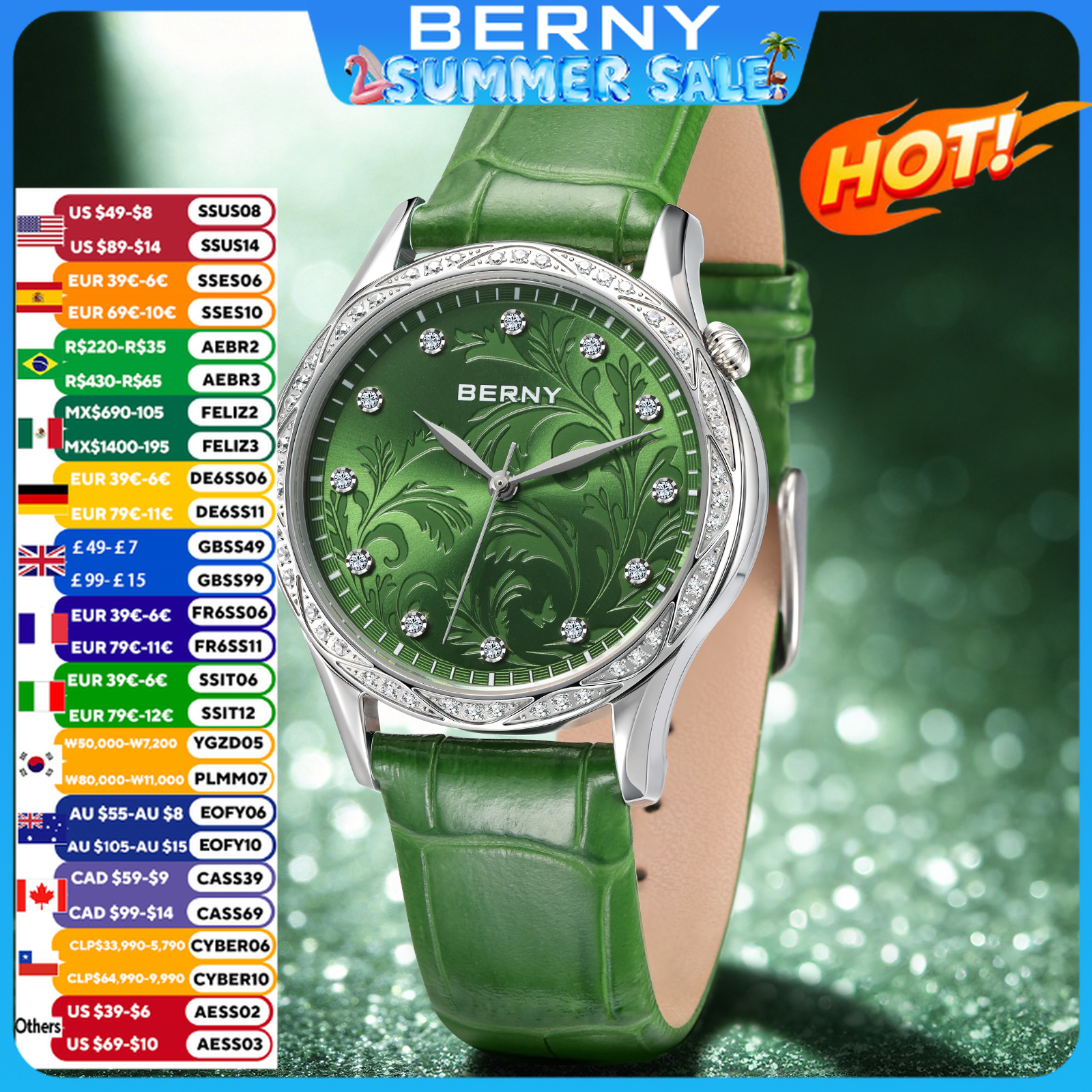 BERNY Women‘s Quartz Watch Gre - Luxury Watch With Green Dial avaliação e preço