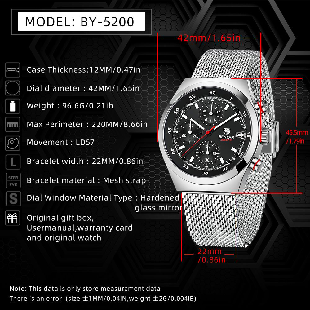 BENYAR Top Luxury Brand Men's  - Luxury Watch Straps avaliação e preço